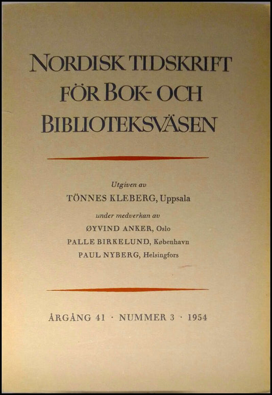 Nordisk tidskrift för bok- och biblioteksväsen | 1954 / 3
