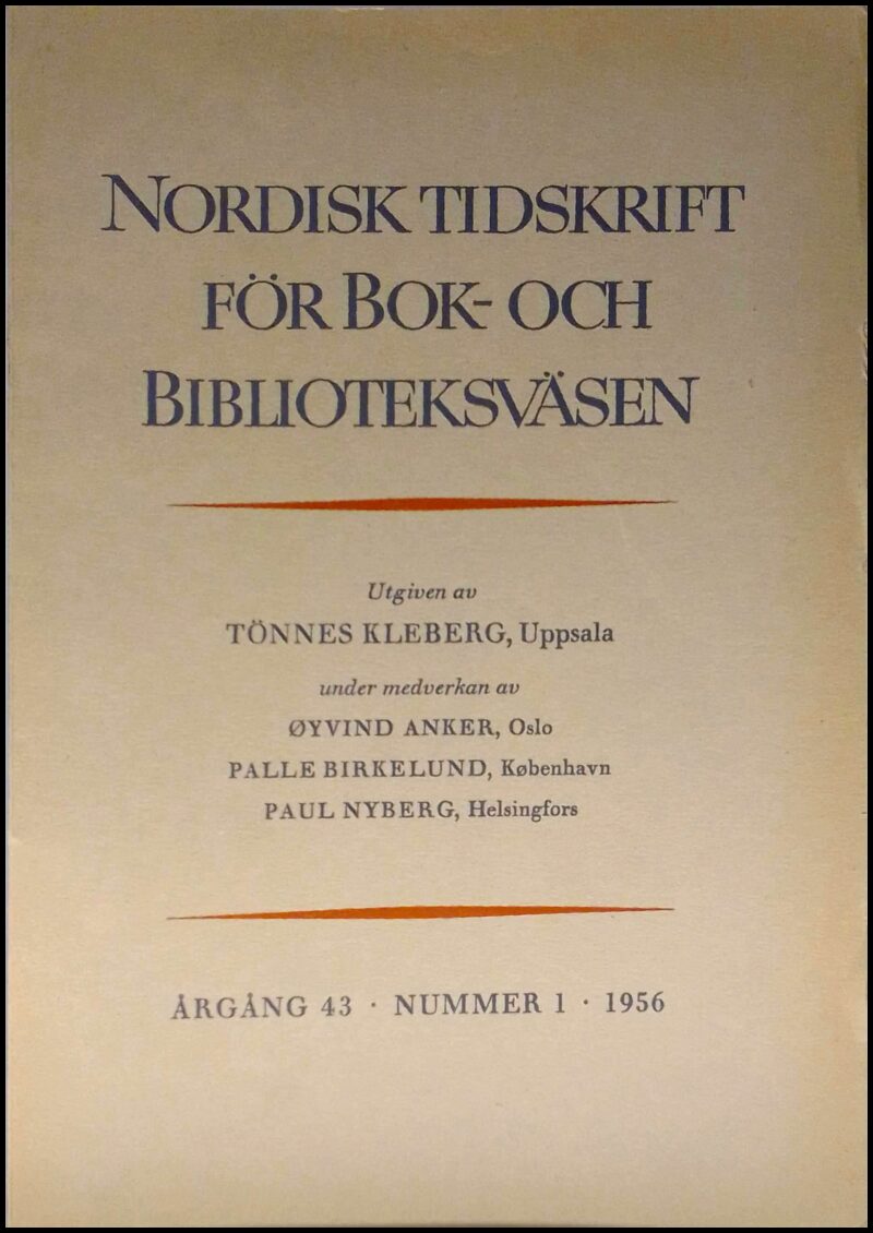 Nordisk tidskrift för bok- och biblioteksväsen | 1956 / 1