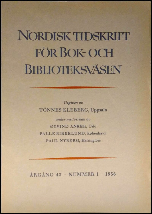 Nordisk tidskrift för bok- och biblioteksväsen | 1956 / 1