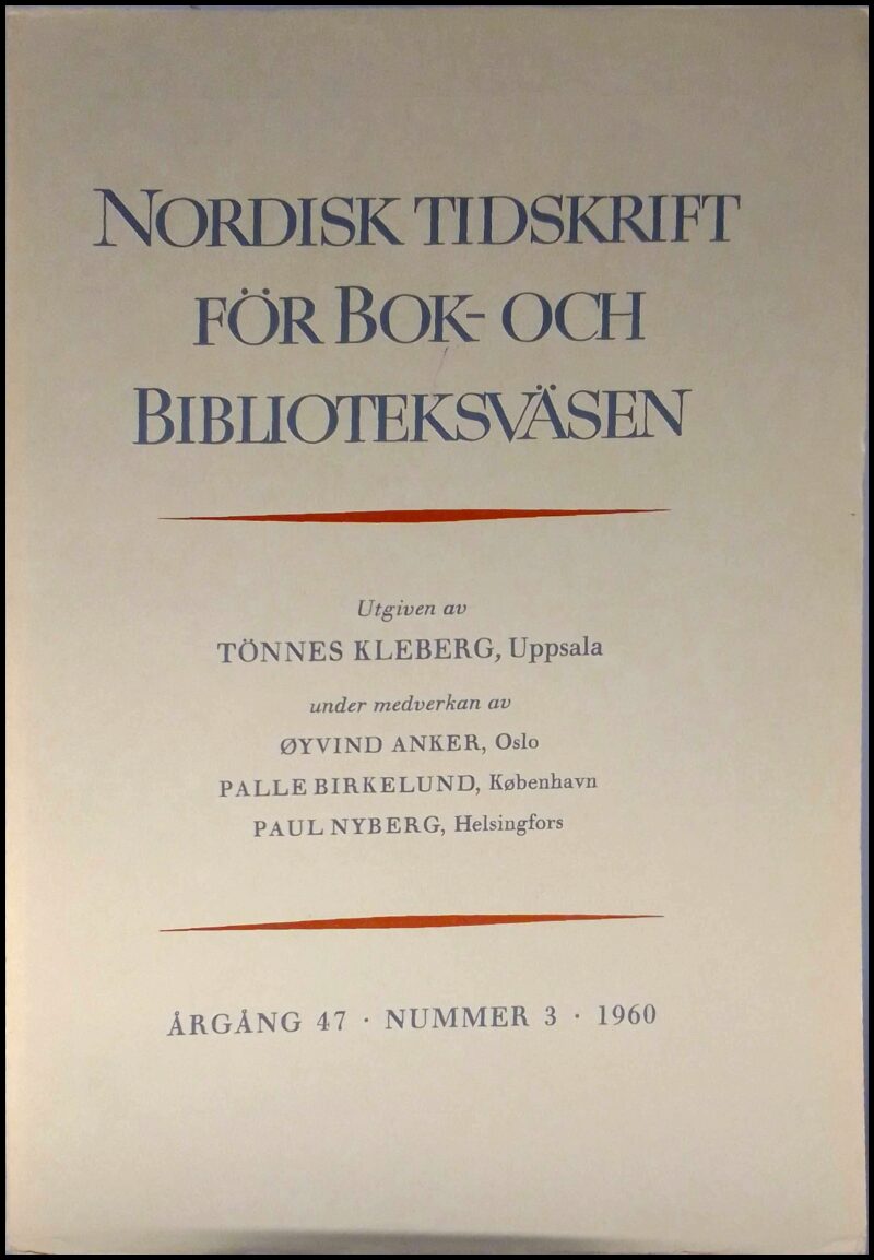 Nordisk tidskrift för bok- och biblioteksväsen | 1960 / 3