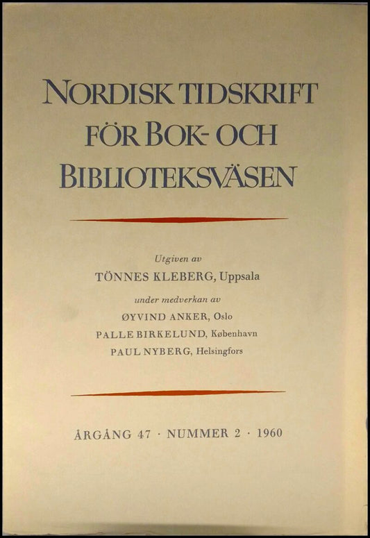 Nordisk tidskrift för bok- och biblioteksväsen | 1960 / 2